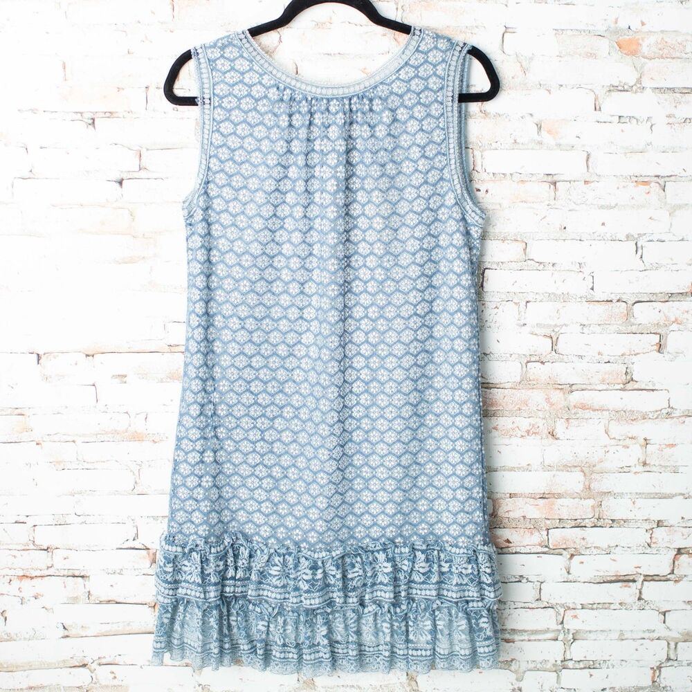 Sophie Max Women's Small Blue Floral Lace Ruffle Sleeveless Shift Dress NEW